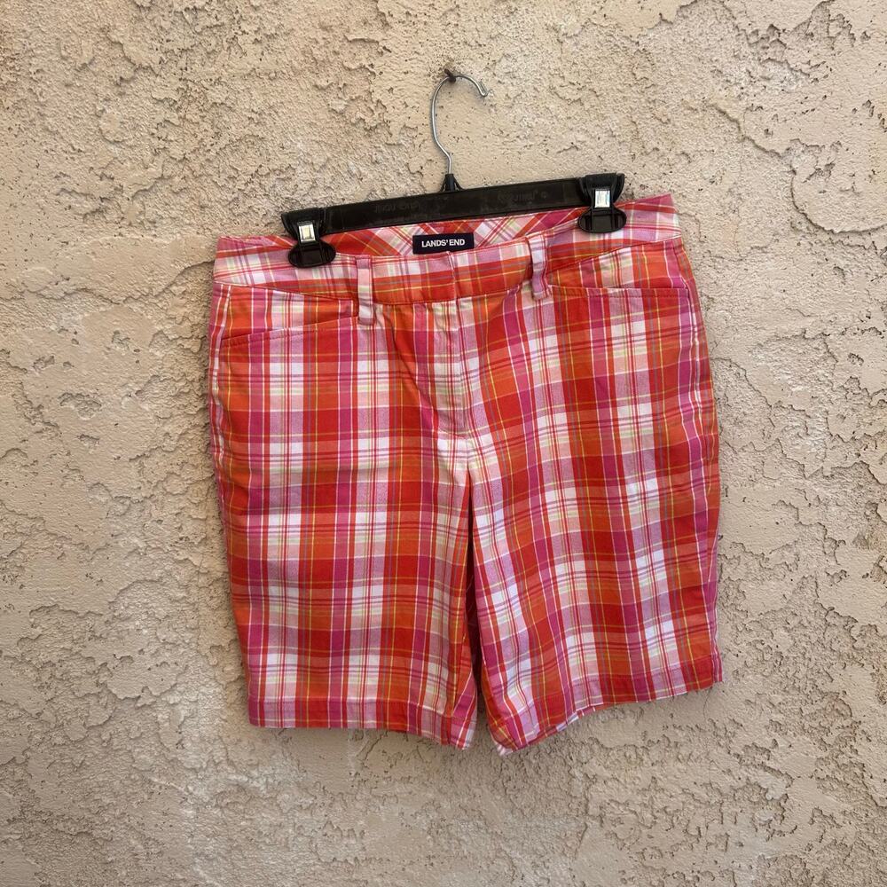 Lands’ End Pink Orange Plaid Bermuda Shorts Size Womens 6P